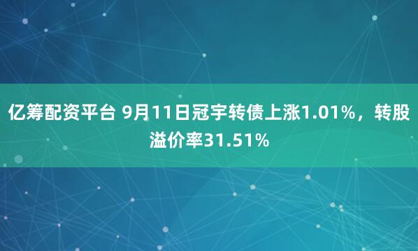 亿筹配资平台 9月11日冠宇转债上涨1.01%，转股溢价率31.51%