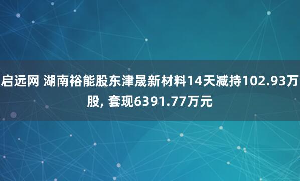 启远网 湖南裕能股东津晟新材料14天减持102.93万股, 套现6391.77万元